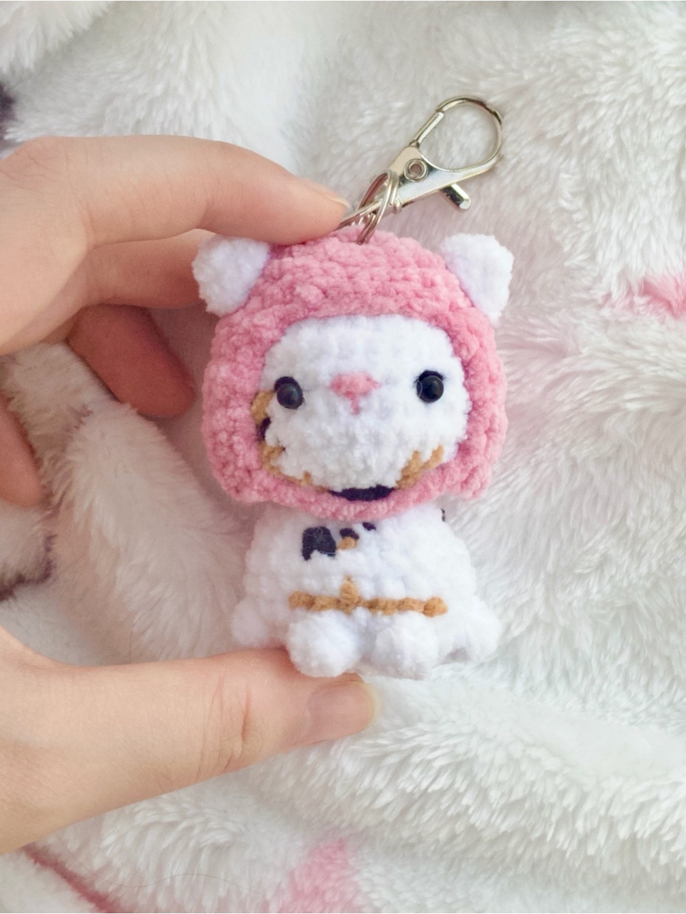 Crochet Cat With Pink Hat Keychain